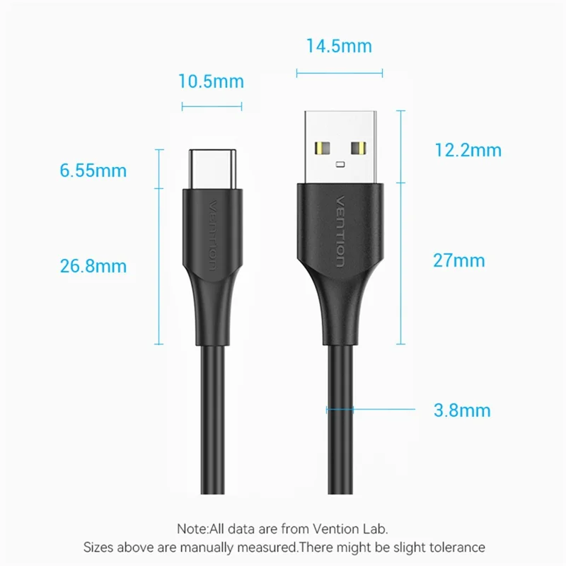 VENTION CTHBF CTH Series 1m 2.0 USB-A Male to USB-C Male 3A Data Cable High Speed 480Mbps 60W Charging Cord