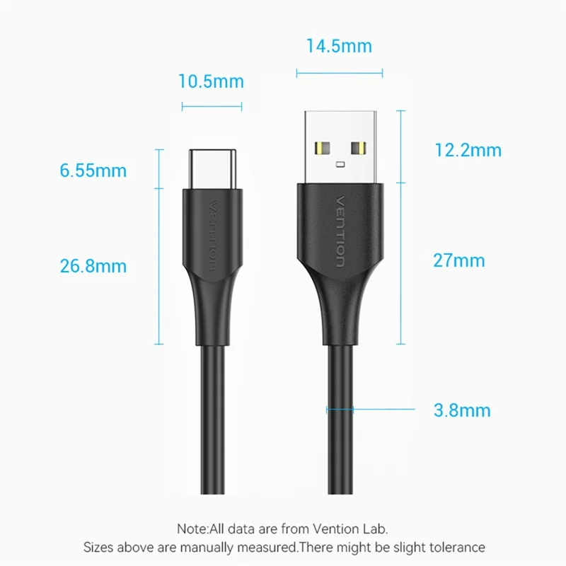 VENTION CTHBG CTH Series 2m 2.0 USB-A Male to USB-C Male 3A Data Cable High Speed 480Mbps 60W Charging Cord