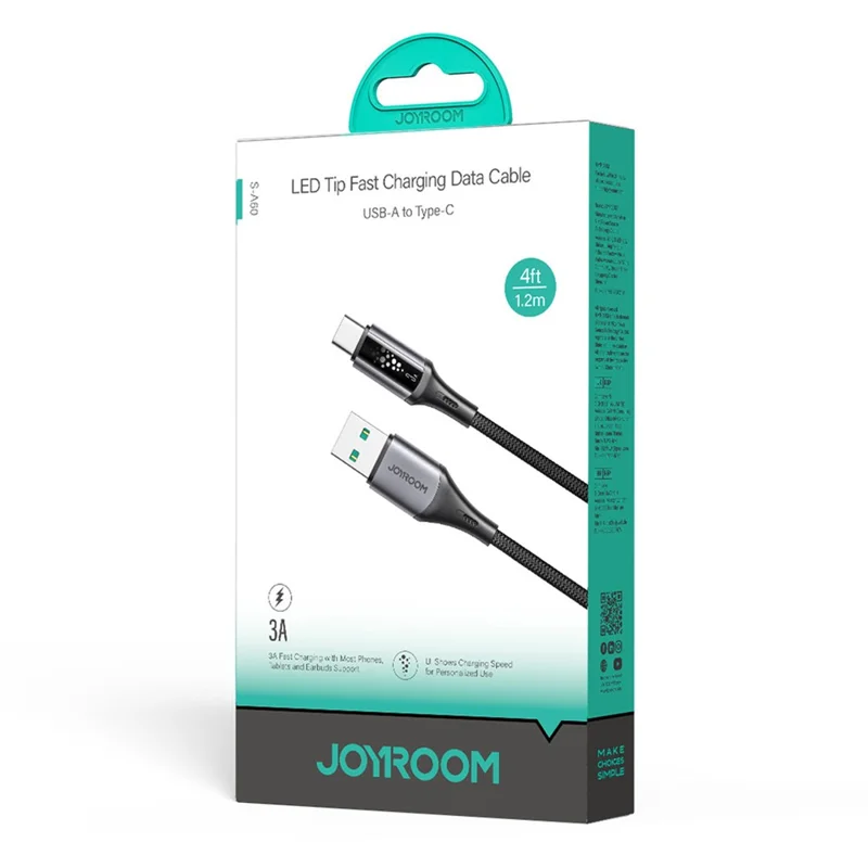 JOYROOM S-A60 1.2m 3A USB-A to Type-C Cable Fast Charging Data Sync Nylon Braided Cord