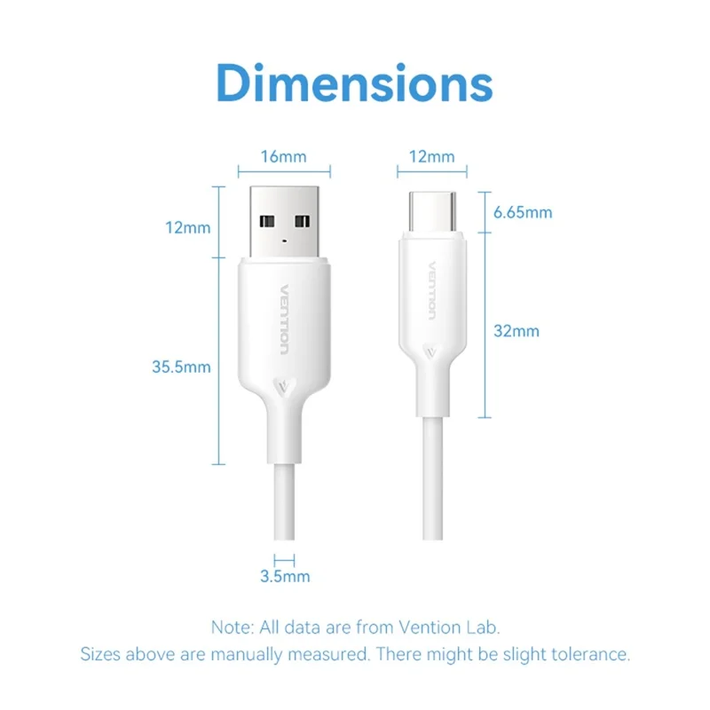 VENTION CTQBF 1m USB 2.0 Type A to Type C Data Cable 3A Fast Charging Wire for Smartphone Tablet, Black