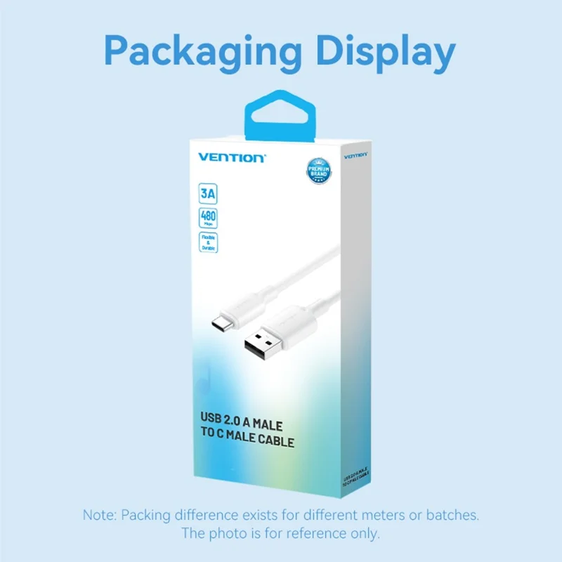VENTION CTQBF 1m USB 2.0 Type A to Type C Data Cable 3A Fast Charging Wire for Smartphone Tablet, Black