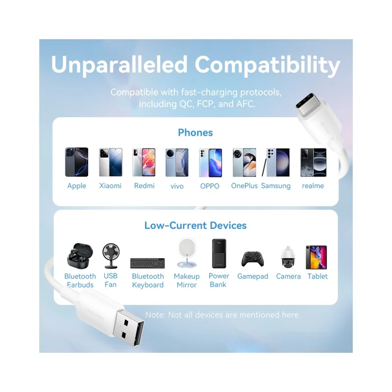 VENTION CTQPF Câble de données USB 2.0 Type A vers Type C de 1 m, 3A Charge rapide pour smartphone et tablette, Rose