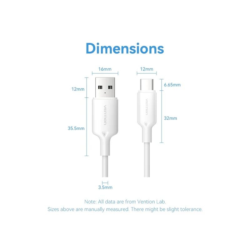 VENTION CTQPF Câble de données USB 2.0 Type A vers Type C de 1 m, 3A Charge rapide pour smartphone et tablette, Rose