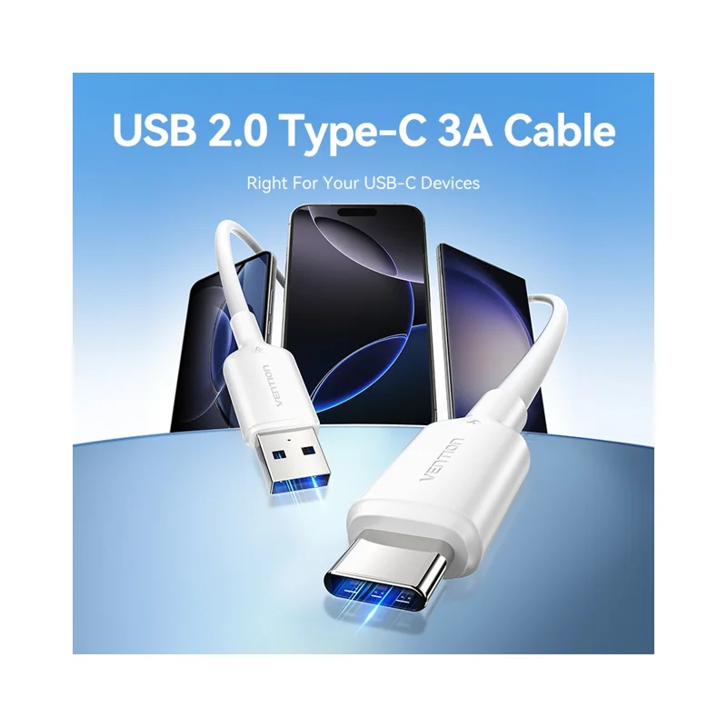 VENTION CTQPH 2m USB 2.0 Type A to Type C Data Cable 3A Fast Charging Wire for Smartphone Tablet, Pink
