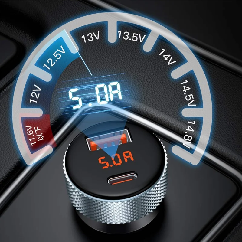 TOTU CC-4 Dual Port Car Charger 48W Fast Charging USB-A+Type-C Digital Display Cigarette Lighter - Grey