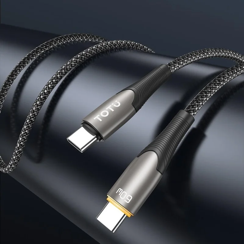TOTU CB-17-CC Câble de données USB-C vers USB-C 120 cm 60 W Déconnexion automatique intelligente Cordon de charge rapide tressé - Tarnish