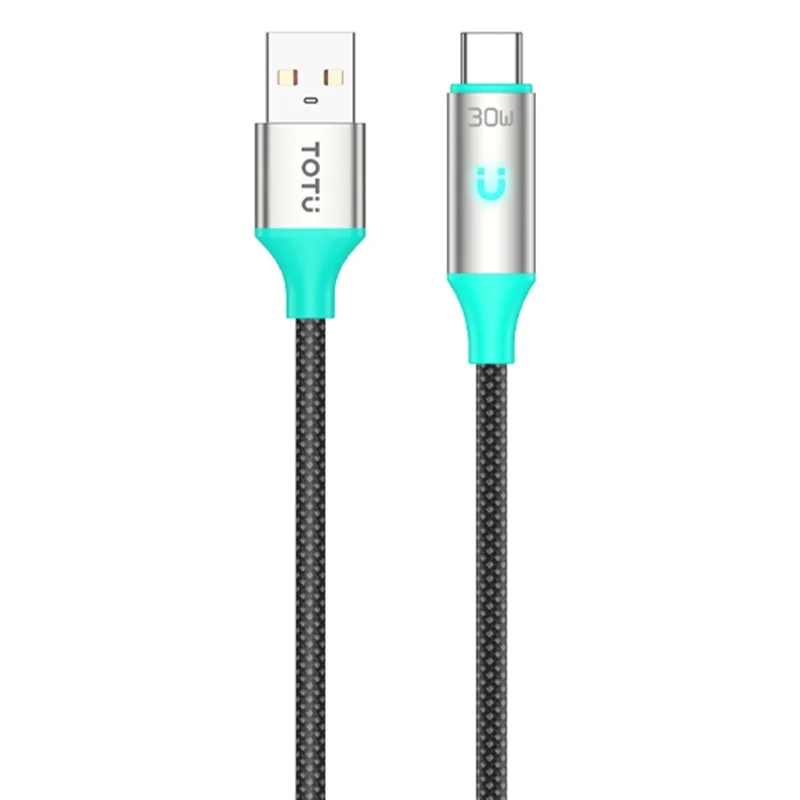 TOTU CB-22-T 120cm USB-A в Type-C Кабель для передачи данных 30W Быстрая зарядка Смарт-автоматическое отключение Плетеный шнур - Starlight