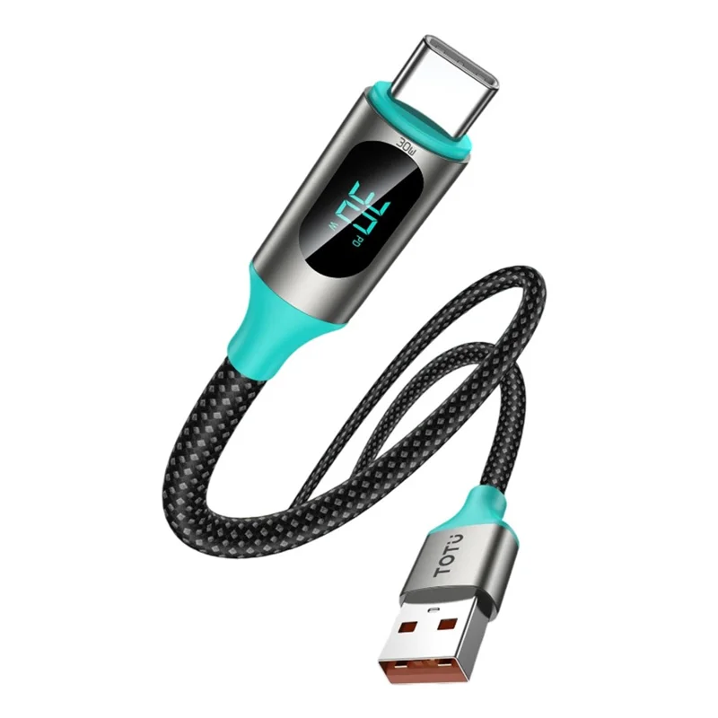 TOTU CB-23-T 120см USB-A в Type-C Кабель для передачи данных 30Вт Быстрая зарядка Светодиодный дисплей Плетеный шнур - Starlight