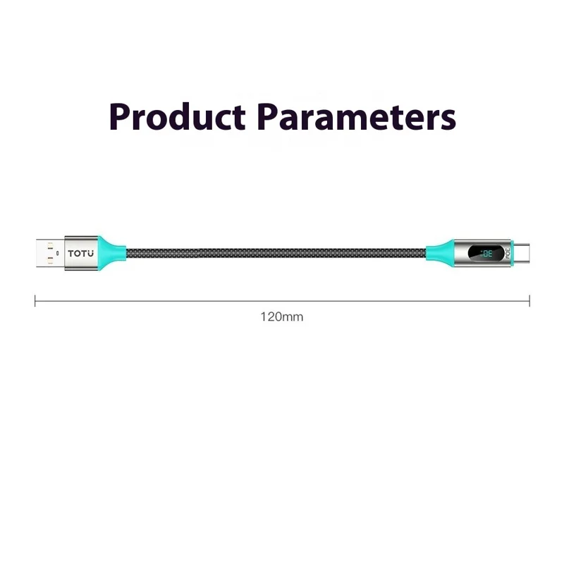 TOTU CB-23-T 120см USB-A в Type-C Кабель для передачи данных 30Вт Быстрая зарядка Светодиодный дисплей Плетеный шнур - Starlight