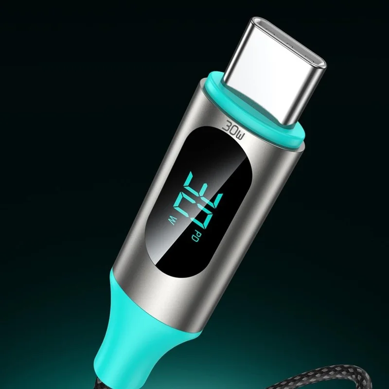 TOTU CB-23-T 120см USB-A в Type-C Кабель для передачи данных 30Вт Быстрая зарядка Светодиодный дисплей Плетеный шнур - Starlight