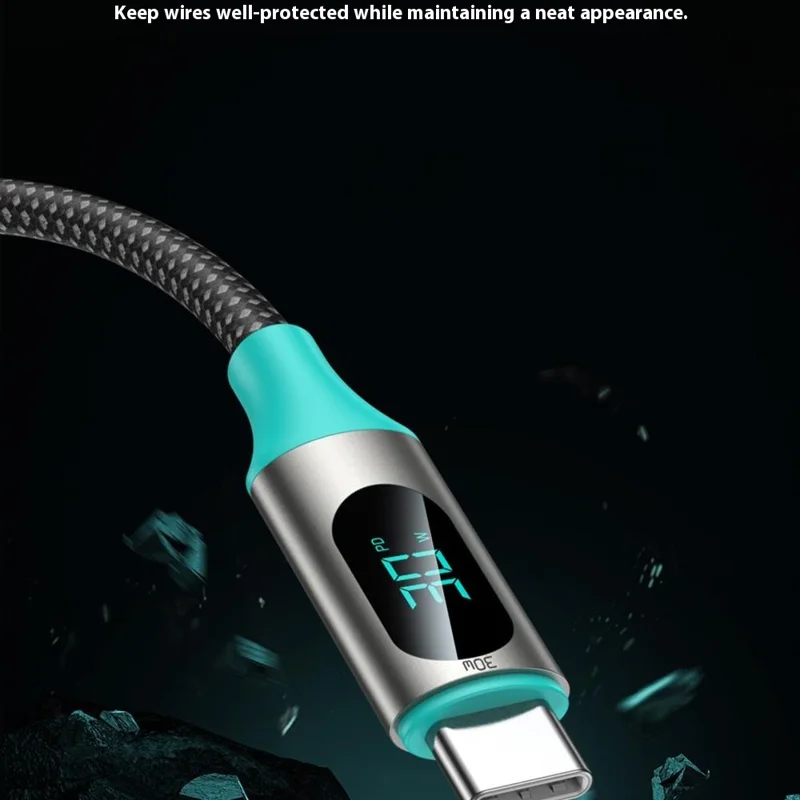 TOTU CB-23-T 120см USB-A в Type-C Кабель для передачи данных 30Вт Быстрая зарядка Светодиодный дисплей Плетеный шнур - Starlight