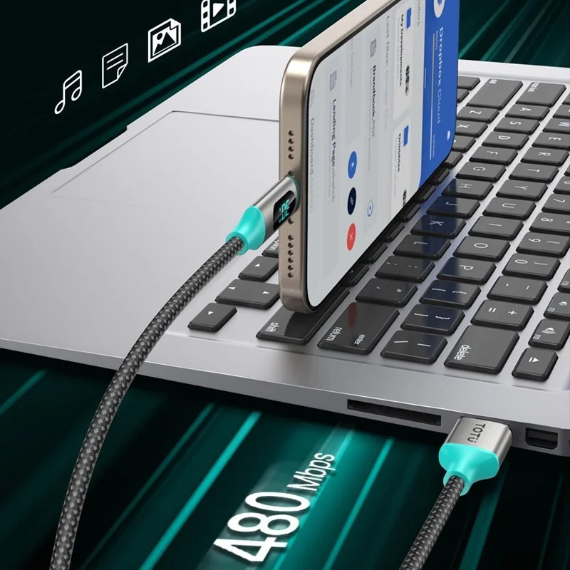 TOTU CB-23-T 120см USB-A в Type-C Кабель для передачи данных 30Вт Быстрая зарядка Светодиодный дисплей Плетеный шнур - Starlight