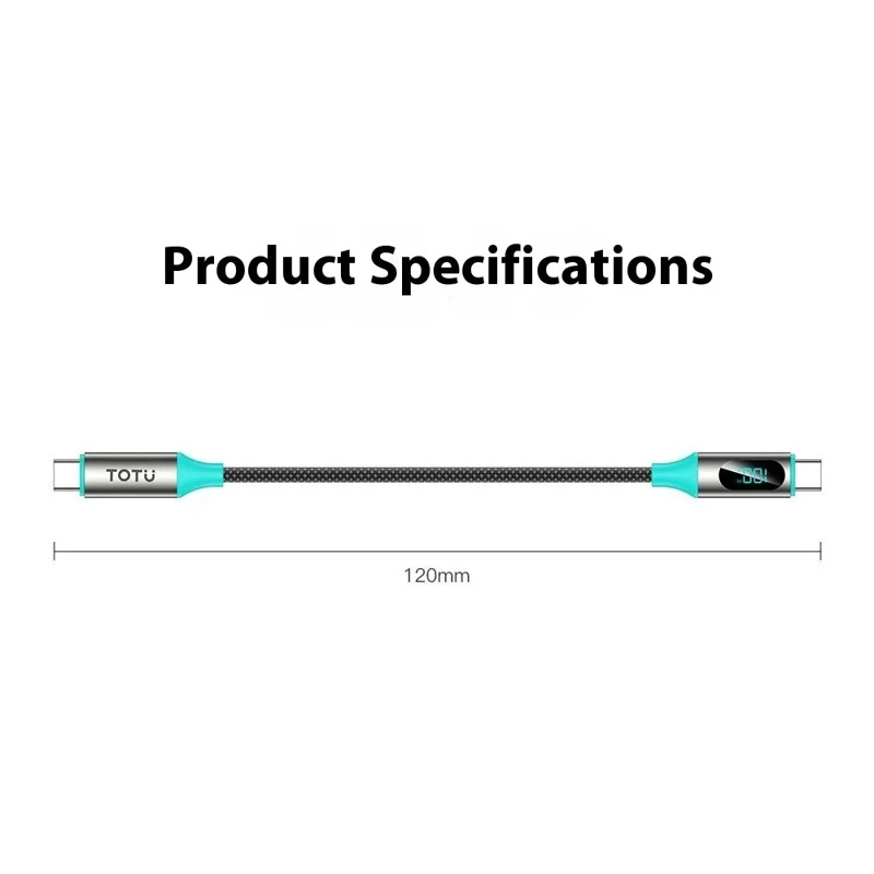 TOTU CB-23-CC 120Ccm Type-C to Type-C Data Cable 60W Fast Charging Braided Cord with LED Display - Starlight