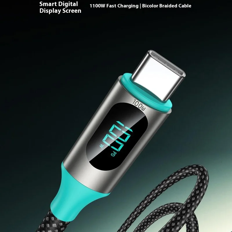 TOTU CB-23-CC 120Ccm Type-C to Type-C Data Cable 60W Fast Charging Braided Cord with LED Display - Starlight