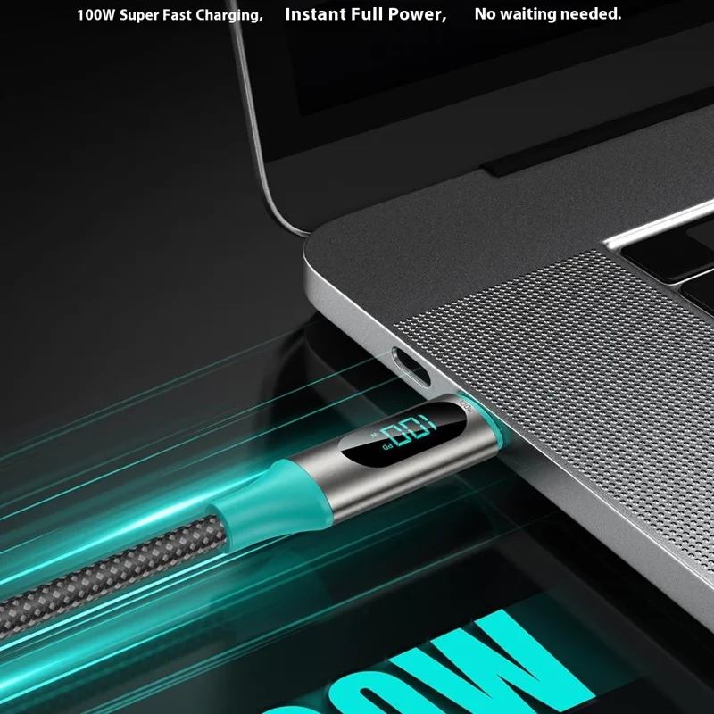 TOTU CB-23-CC 120Ccm Type-C to Type-C Data Cable 60W Fast Charging Braided Cord with LED Display - Starlight