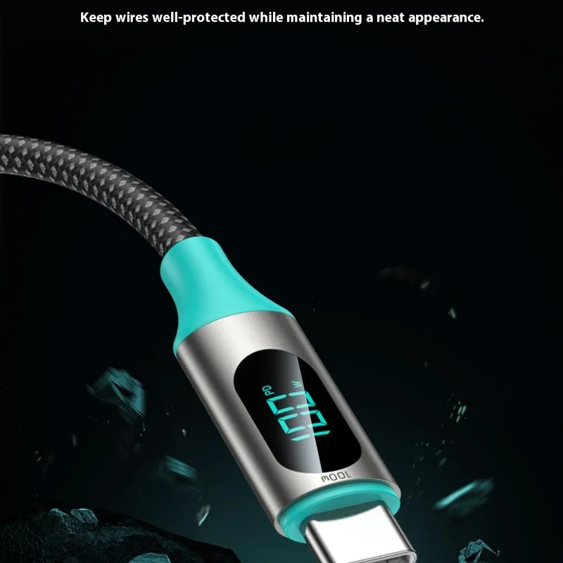 TOTU CB-23-CC 120Ccm Type-C to Type-C Data Cable 60W Fast Charging Braided Cord with LED Display - Starlight