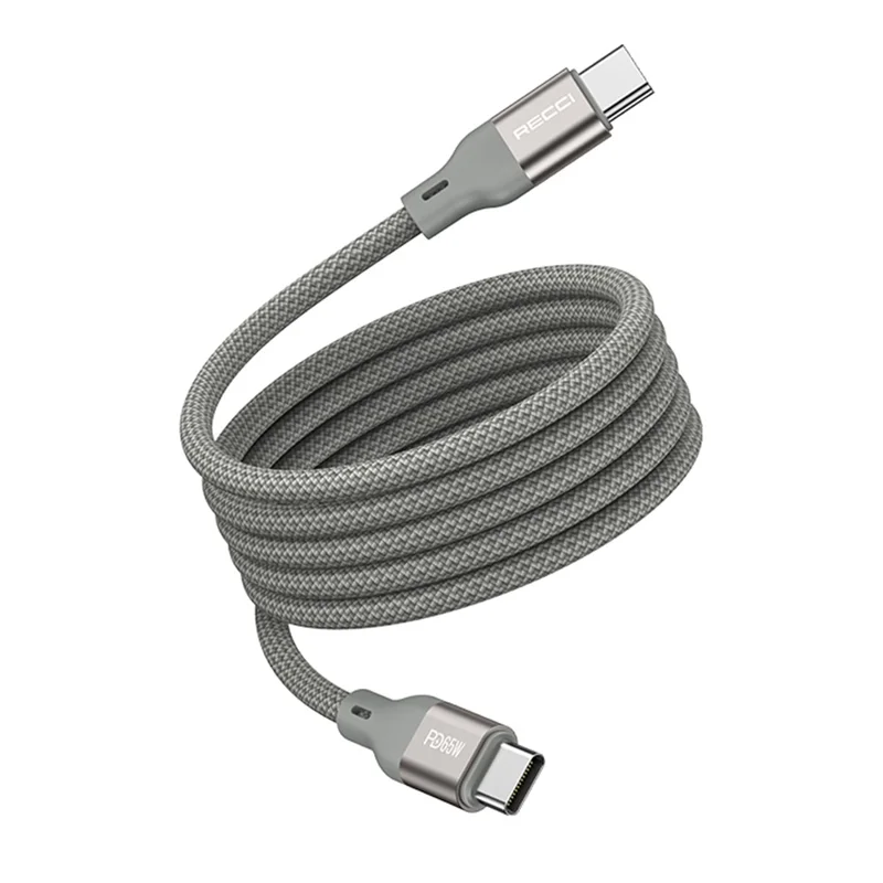 RECCI RS23CC PD 65W Fast Charging Cable 1m Type-C to Type-C Magnetic Data Cord - Titanium Gold