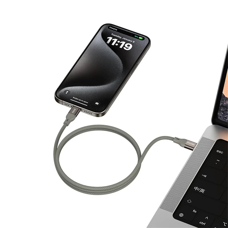 RECCI RS23CC PD 65W Fast Charging Cable 1m Type-C to Type-C Magnetic Data Cord - Titanium Gold
