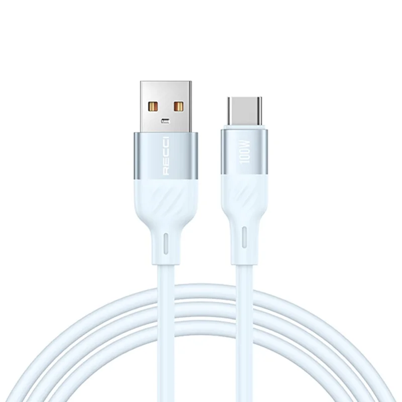 RECCI RS22C USB to Type-C Cable 100W Super Fast Charging Cord 1.5m Silicone Data Cable - Blue