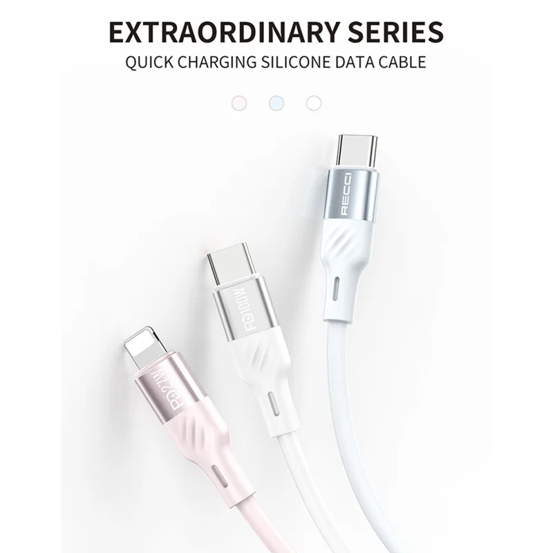 RECCI RS22CC 1.5M Type-C to Type-C Cable 100W Super Fast Charging Silicone Data Cable - Pink