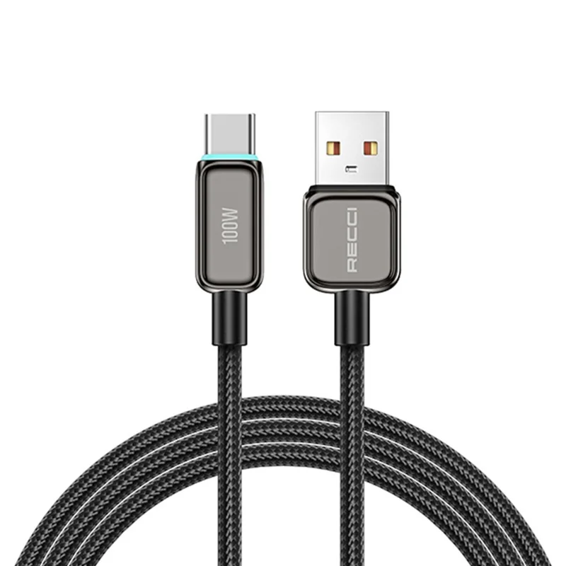 RECCI RS42C 1.5M USB to Type-C Cable 100W Super Fast Charging with LED Indicator Data Transfer - Black