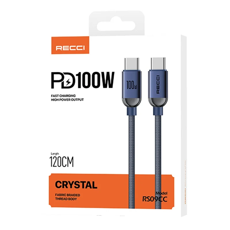 RECCI RS09CC 120cm 100W Type-C to Type-C Cable Braided Fast Charging Data Cord