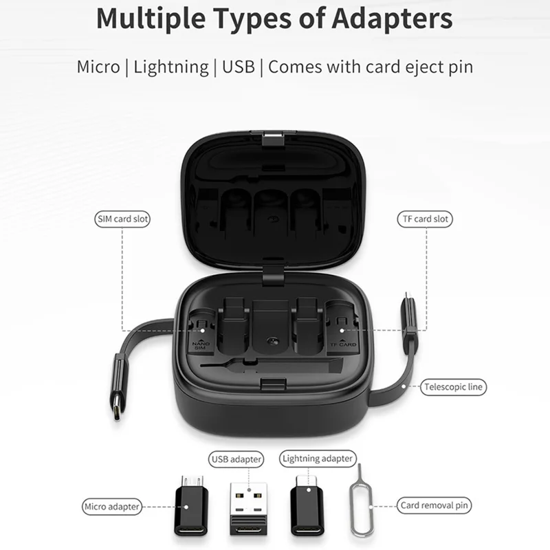 RECCI RS36T 5-in-1 PD 65W Fast Charging Data Cable USB Adapter Kit with Phone Stand Storage Box