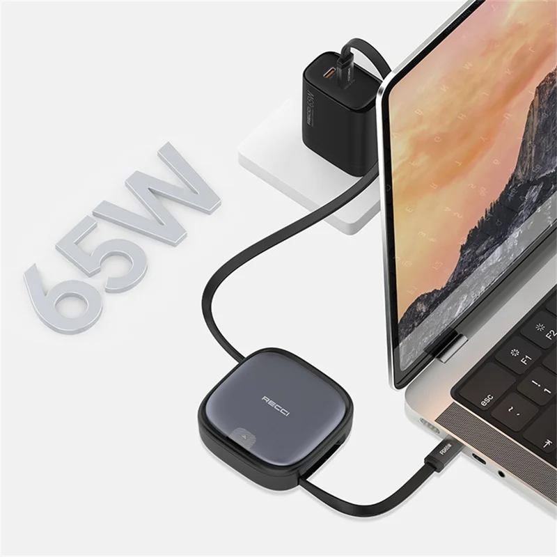 RECCI RS36T 5-in-1 PD 65W Fast Charging Data Cable USB Adapter Kit with Phone Stand Storage Box