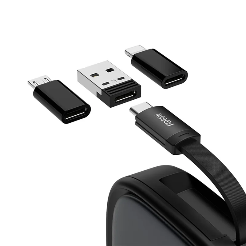 RECCI RS36T 5-in-1 PD 65W Fast Charging Data Cable USB Adapter Kit with Phone Stand Storage Box