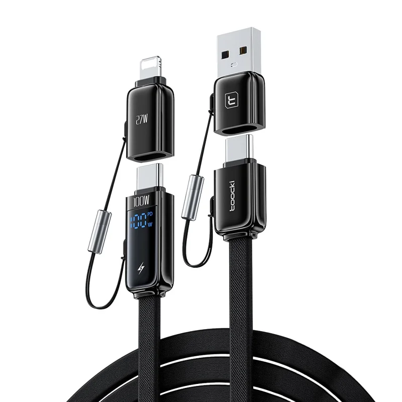 TOOCKI TQ-X96 1.2m USB-A / USB-C to USB-C / iP 100W Fast Charging Digital Display Data Cable