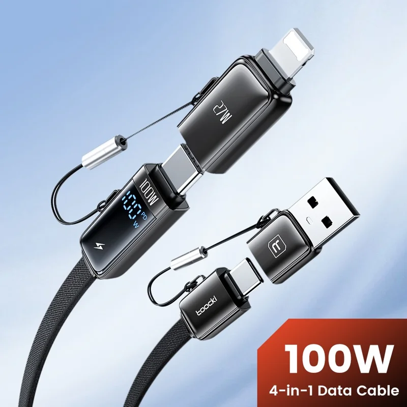 TOOCKI TQ-X96 1.2m USB-A / USB-C to USB-C / iP 100W Fast Charging Digital Display Data Cable