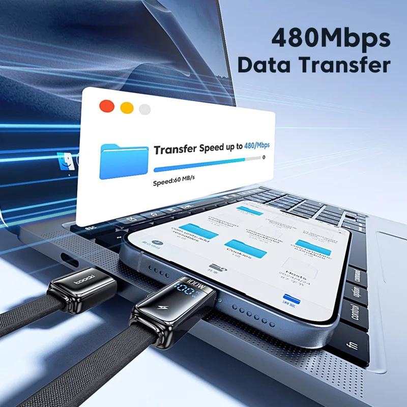 TOOCKI TQ-X96 1.2m USB-A / USB-C to USB-C / iP 100W Fast Charging Digital Display Data Cable