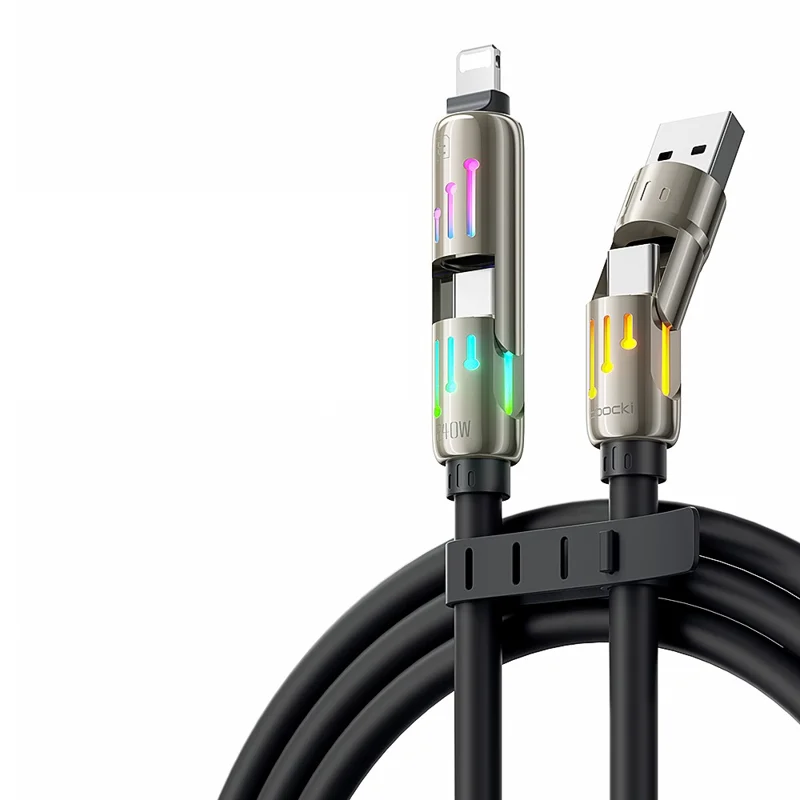 TOOCKI TQ-X103 2m USB-A / USB-C to USB-C / iP 240W Fast Charging Data Cable with Colorful Breathing Light