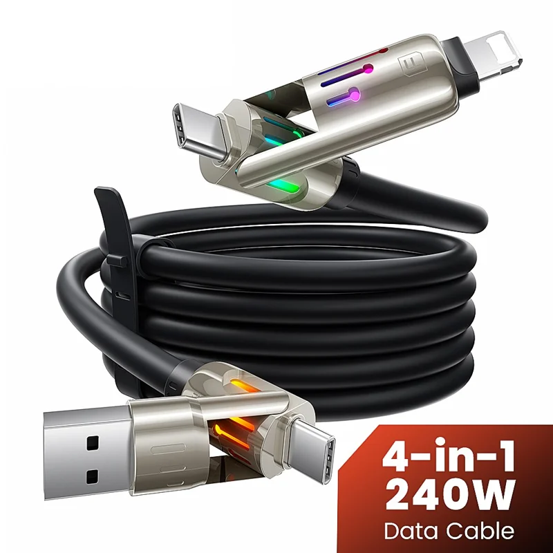 TOOCKI TQ-X103 2m USB-A / USB-C to USB-C / iP 240W Fast Charging Data Cable with Colorful Breathing Light