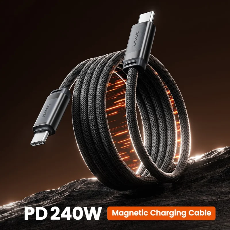 TOOCKI TQ-X102C4 1m 240W Fast Charging USB C to USB C Magnetic Self Coiling Data Cable for Laptop  /  Tablet  /  Phone