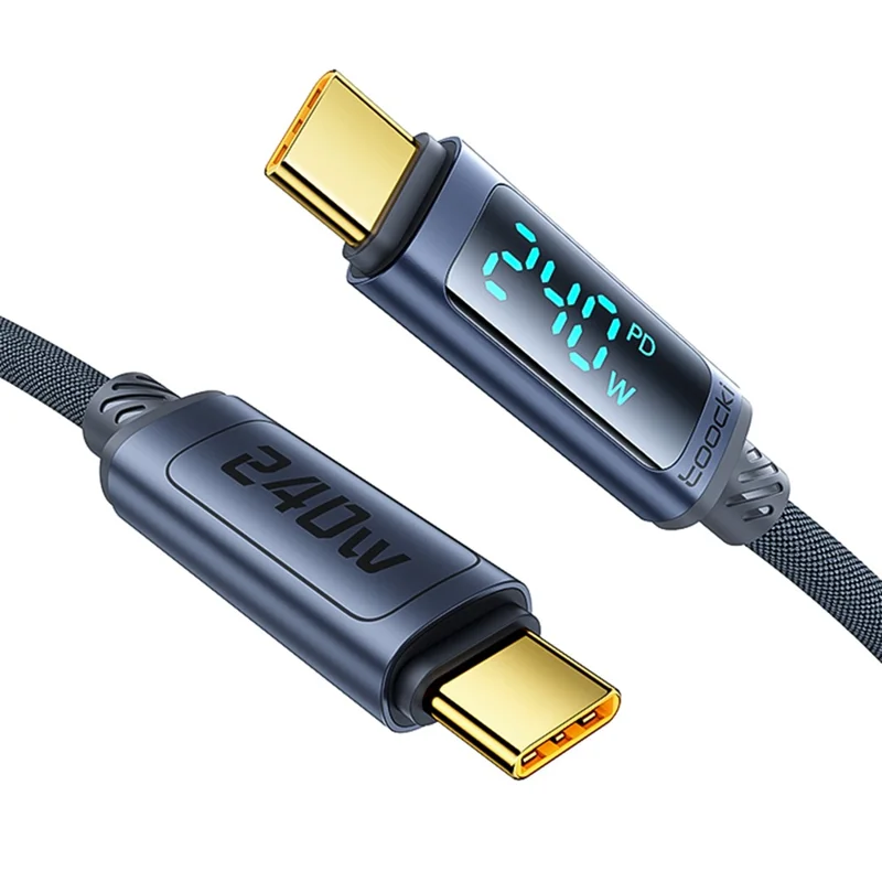 TOOCKI TQ-X57C4 2 m USB C till USB C 240 W PD snabbladdningskabel med digital display, flätad datorkabel