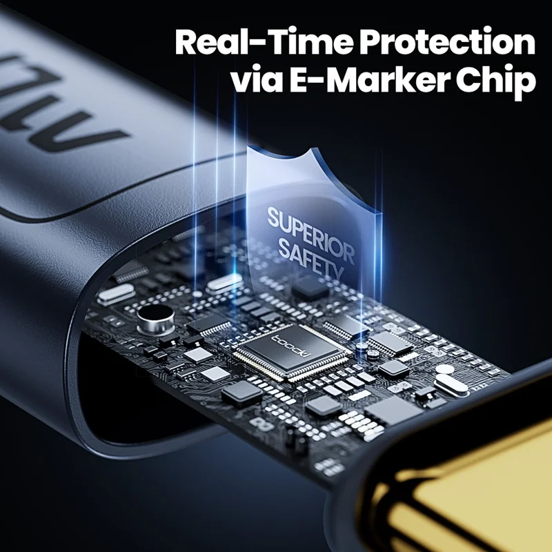 TOOCKI TQ-X57C4 2 m USB C till USB C 240 W PD snabbladdningskabel med digital display, flätad datorkabel