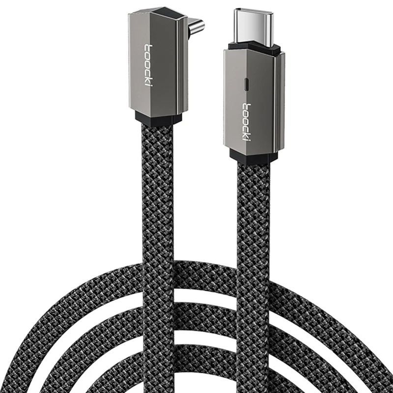 TOOCKI TQ-X85C1 1m 90 Degree Elbow Type-C to Type-C Data Cable 60W Fast Charging Flat Braided Cord - Grey