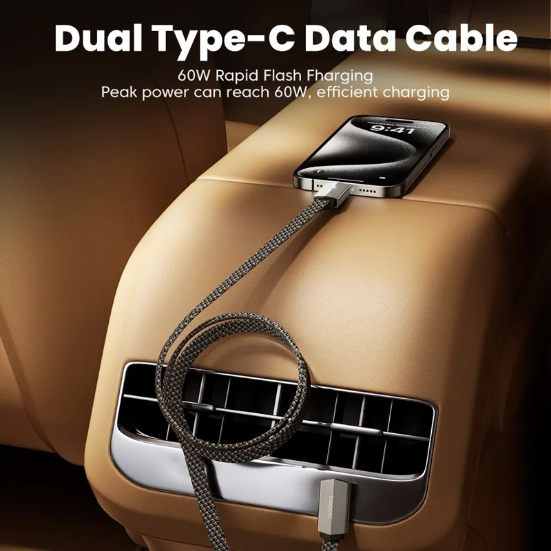 TOOCKI TQ-X85C1 1m 90 Degree Elbow Type-C to Type-C Data Cable 60W Fast Charging Flat Braided Cord - Grey