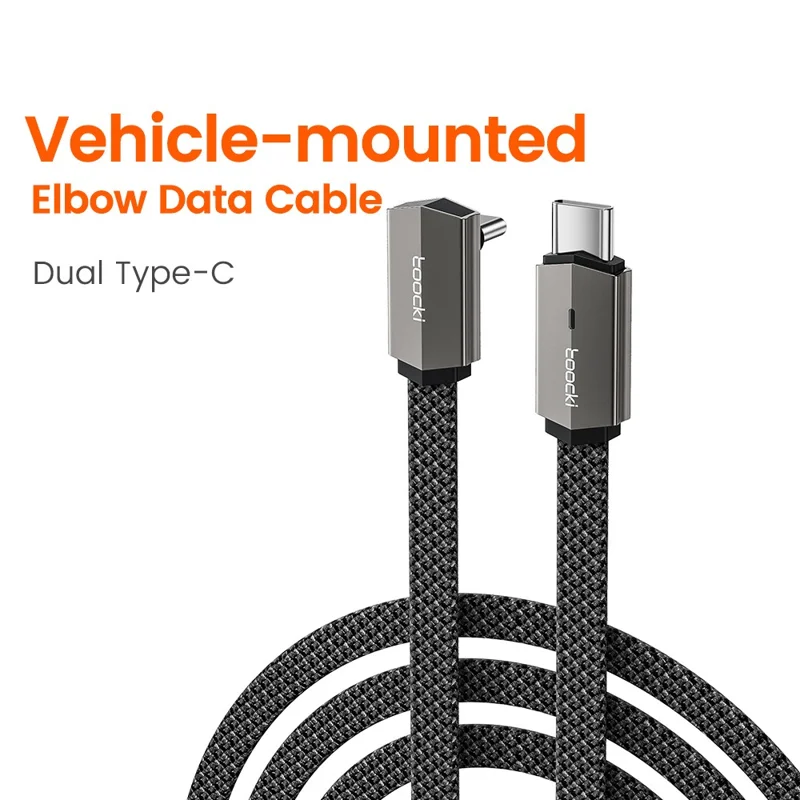 TOOCKI TQ-X85C1 2m 90 Degree Elbow Type-C to Type-C Data Cable 60W Fast Charging Flat Braided Cord - Grey