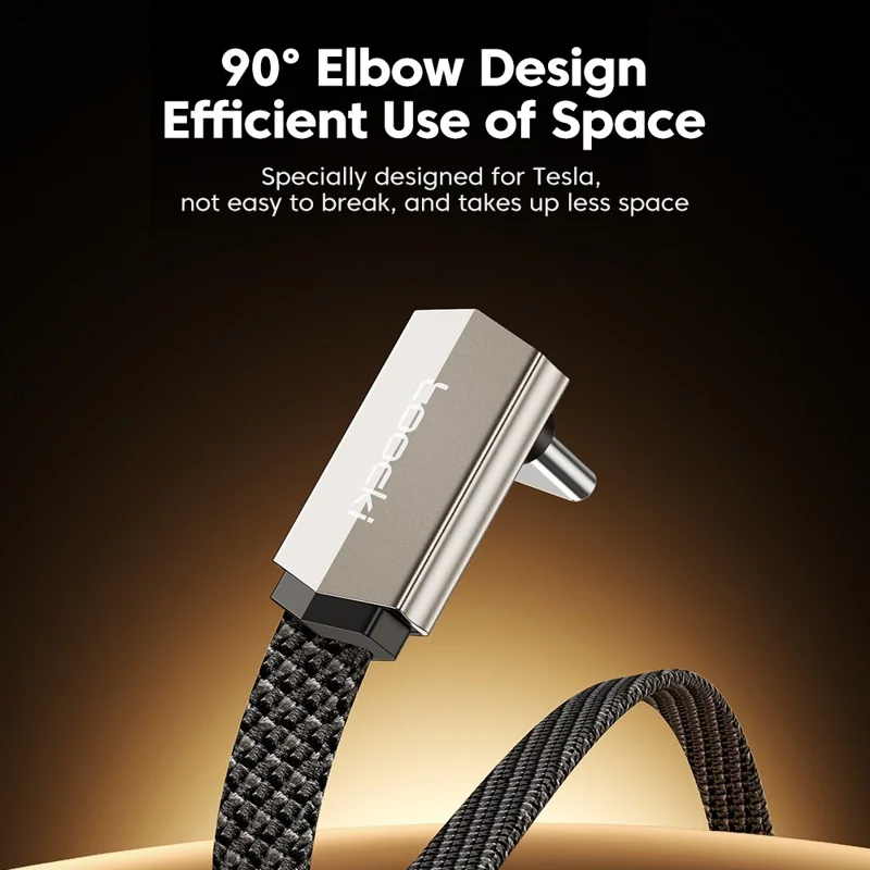 TOOCKI TQ-X85C1 2m 90 Degree Elbow Type-C to Type-C Data Cable 60W Fast Charging Flat Braided Cord - Grey