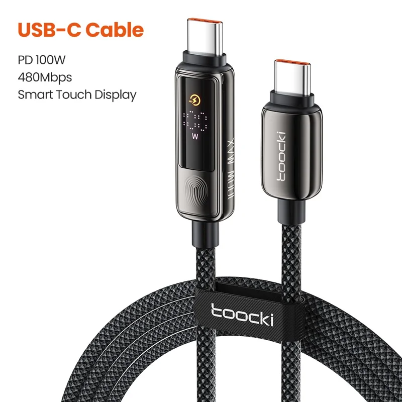 TOOCKI TX107C2 1m 100W Fast Charging USB C to USB C Cable Touch Control LED Display Data Sync Cord
