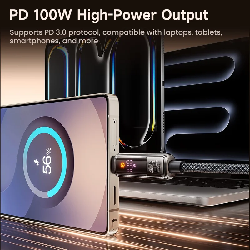 TOOCKI TX107C2 1m 100W Fast Charging USB C to USB C Cable Touch Control LED Display Data Sync Cord