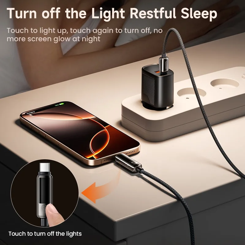 TOOCKI TX107C2 2m 100W Fast Charging USB C to USB C Cable Touch Control LED Display Data Sync Cord