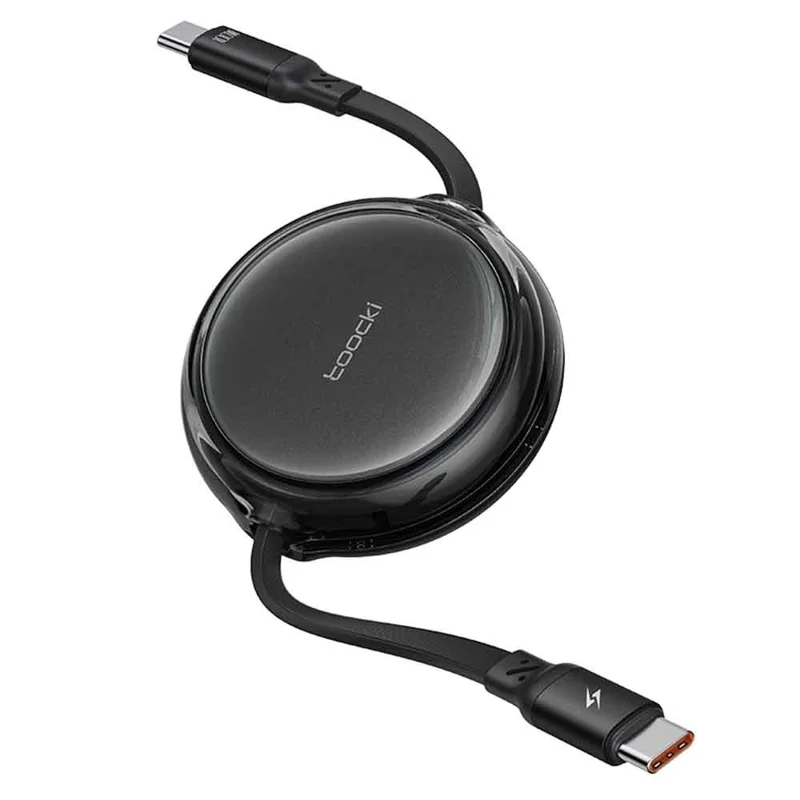 TOOCKI TQ-X94C2 1m Retractable USB C to USB C 100W PD Fast Charging Data Transfer Cable - Black