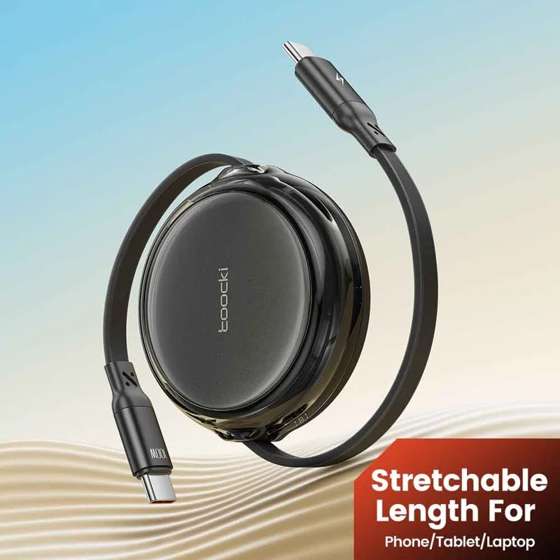 TOOCKI TQ-X94C2 1m Retractable USB C to USB C 100W PD Fast Charging Data Transfer Cable - Black