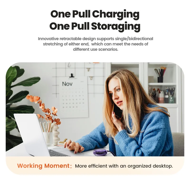 TOOCKI TQ-X94C2 1m Retractable USB C to USB C 100W PD Fast Charging Data Transfer Cable - Black