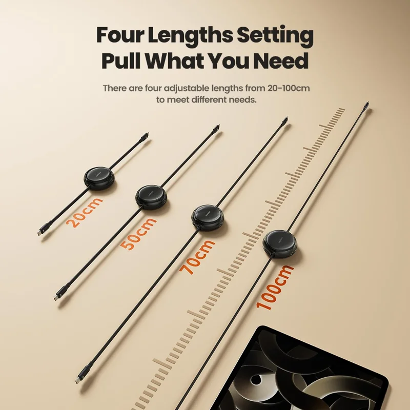 TOOCKI TQ-X94C2 1m Retractable USB C to USB C 100W PD Fast Charging Data Transfer Cable - Black