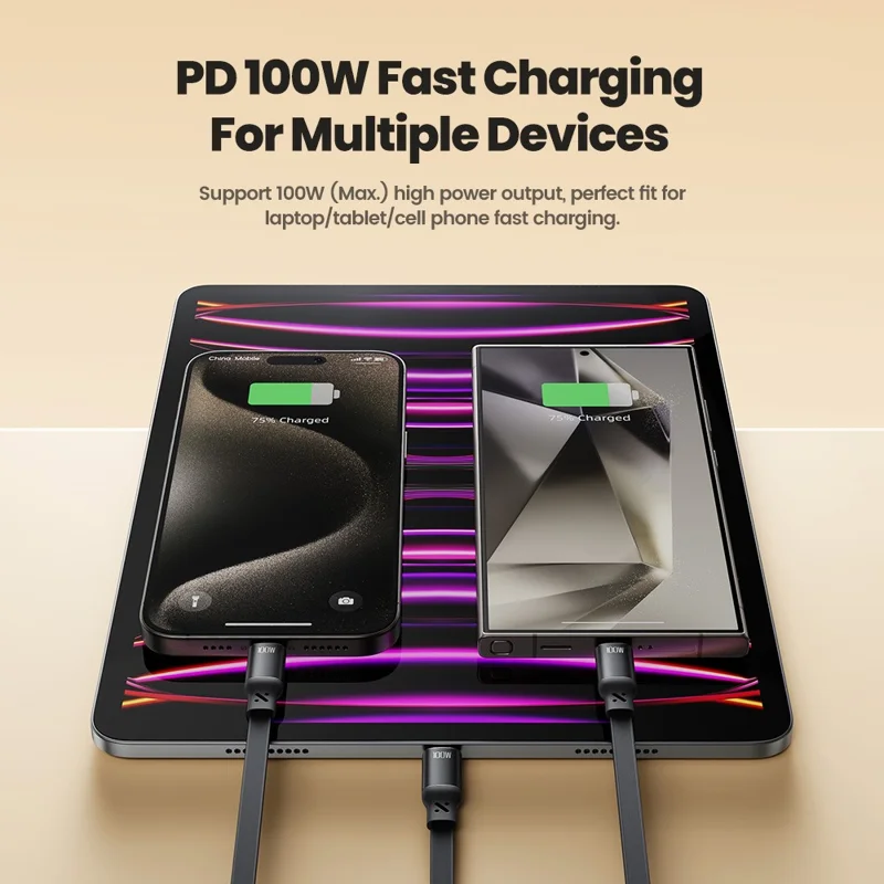 TOOCKI TQ-X94C2 1m Retractable USB C to USB C 100W PD Fast Charging Data Transfer Cable - Black