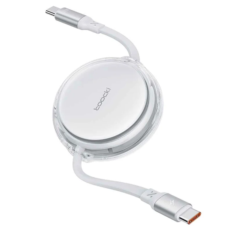 TOOCKI TQ-X94C2 1m Retractable USB C to USB C 100W PD Fast Charging Data Transfer Cable - White